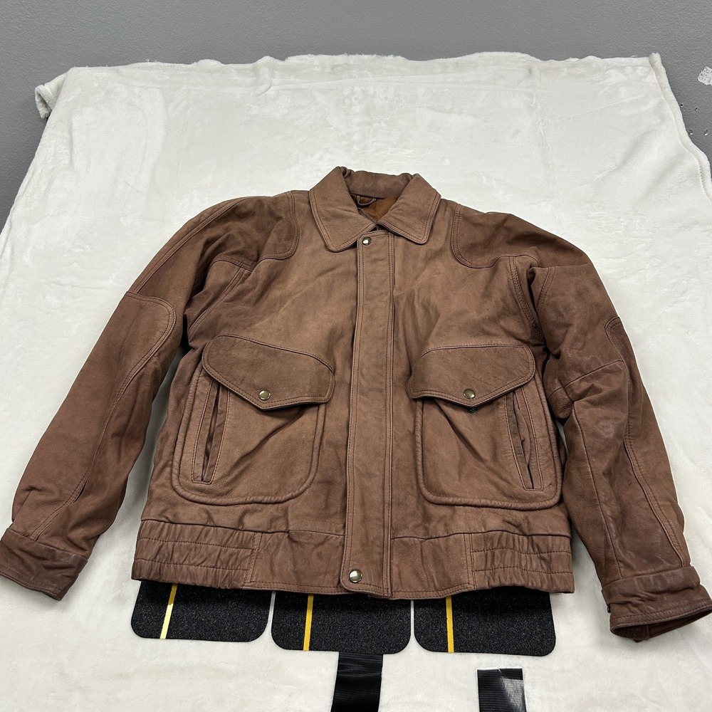 Jawani Leather Bomber Jacket Mens Medium Brown Aviator GJP Collections F1